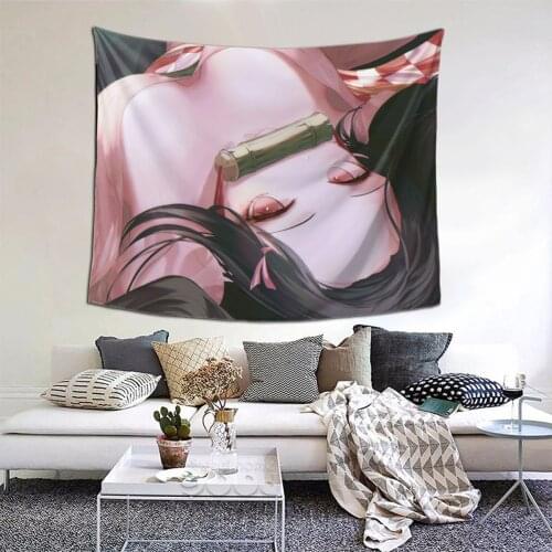 Nezuko Tapestry Japanese Anime Kawaii Tapestry Wall Bedspread Bohemian Hanging Blankets For Living Room