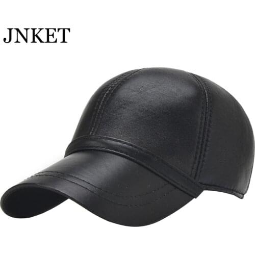 JNKET New Autumn Winter Mens Cowhide Baseball Cap Earflaps Cap Adjustable Snapbacks Hats Waterproof Windproof Sports Cap Gorras