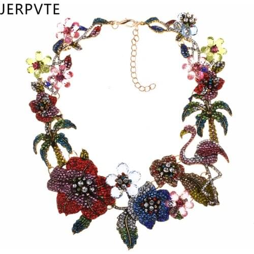 Colorful Rhinestones Flowers Choker Necklace Women Jewelry Bohemian Statement Wedding Bridal Crystal Necklace Female Accessoires