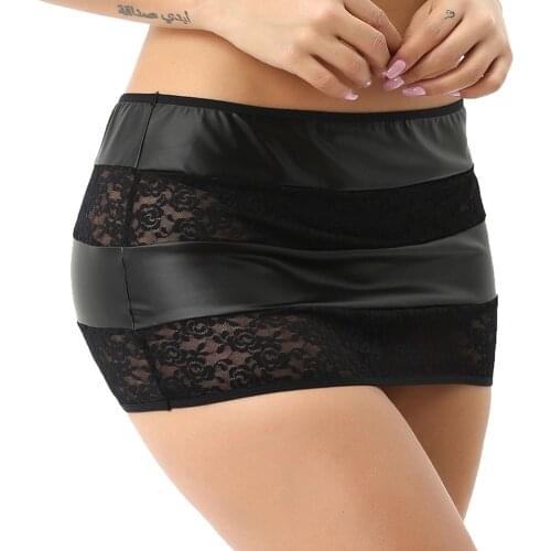 Summer Skirts for Teen Girls Tight Mini Short Wrap Skirt Faux Leather Black Ladies Lace Sexy Transparent Femme 2021 Clubwear