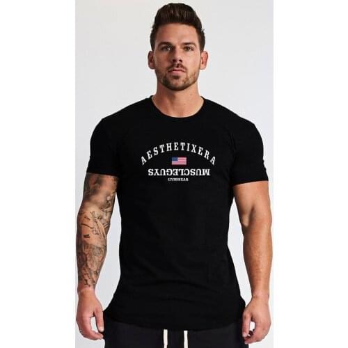 Muscleguys Fitness Clothing Brand Gyms Tight t-shirt mens Slim Fit t-shirt homme Workout tshirt men Summer Tops Tees