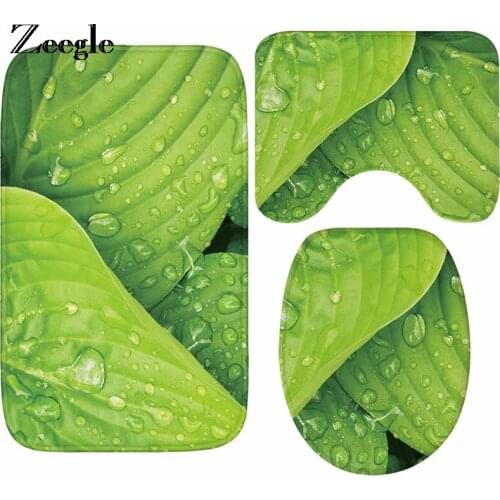 Zeegle Green Leaf Pattern Bath Mat Set Bathroom Floor Mat Absorbent Bath Rug Shower Mats Floor Mats For Bathroom Rugs