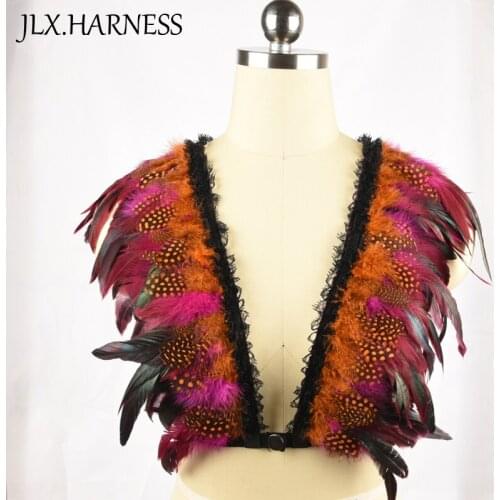 Colour mixture feather shoulder piece / feather epaulet shrug / feather harness with pointy shoulders / Edgy fashion shrug O0301