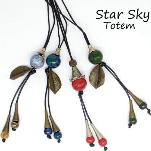 NEW Ceramics Beads Sweater Chain Charm Pendant Necklace Girls Women Fashion Jewelry