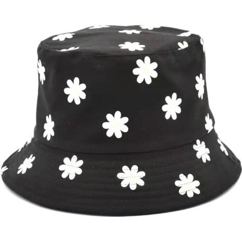 New Summer Daisies Bucket Hat Women Fashion Cotton Beach Sun Hats Reversible Bob Chapeau Femme Floral Panama Hat Fisherman Hats