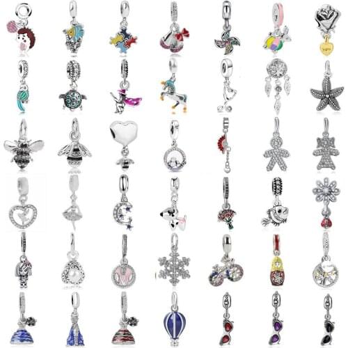 Fit Original Pandora Charm Bracelet Necklace DIY Women Jewelry New Silver Color Bead Hedgehog Puzzle Moon Dress Woman Gift