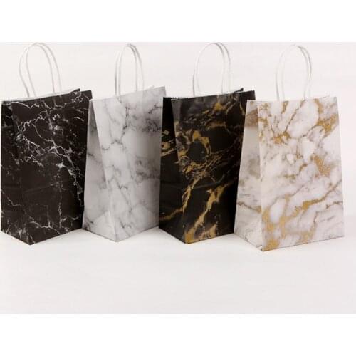 Festival Gift Paper Bag Marble Design Printing White Kraft Paper Packing Bags Twist Paper Handle