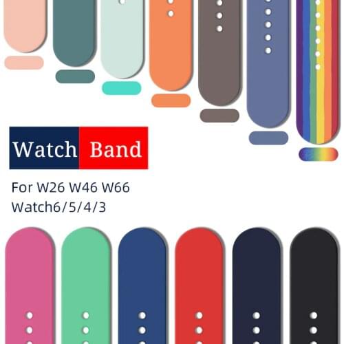 Zurexa Sport Silicone WatchBand For Watch 6 5 SE 38mm 40mm 42mm 44mm Bracelet For W26 W46 W66 HW12 T500 Watch Strap Accessories