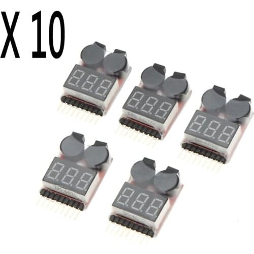 F00872-50 50Pcs Lipo Battery Voltage Tester Volt Meter Indicator Checker Dual Speaker 1S-8S Low Voltage Buzzer Alarm 2 IN 1 FS