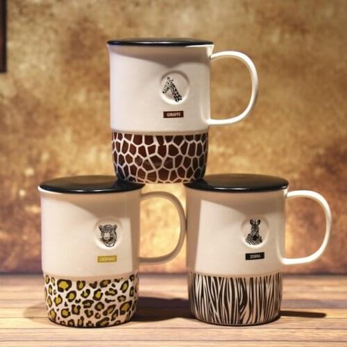 Unique African animal ceramic cup grassland Leopard Giraffe Zebra Ceramic mug