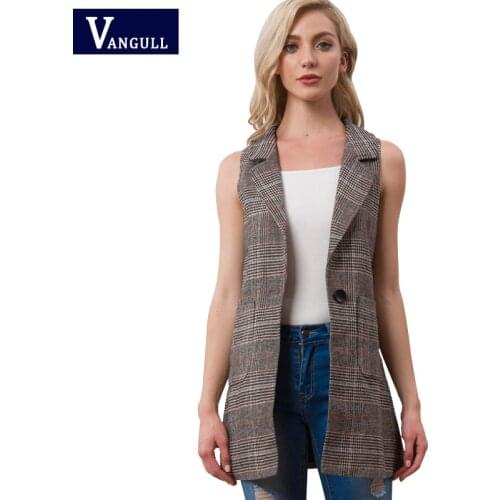 Vangull Women elegant office lady pocket coat sleeveless vests New Fashion jacket outwear casual brand WaistCoat colete feminino
