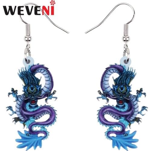 WEVENI Acrylic Cute Purple Dragon Chinese Long Earrings Fashion Big Long Drop Dangle Charms Gifts Jewelry For Women Girls Teens