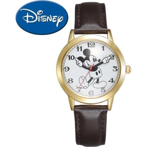 Disney Official Genuine Women Quartz Round Watch Authentic Mickey Mouse Cutie Love Fashion Clock Ladies Leather Band Best Gift