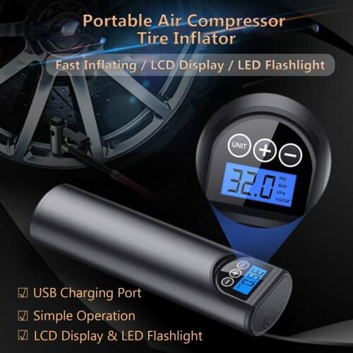 12V 150PSI Air Pump Tire Inflator Handheld 2000mAh Rechargeable Air Compressor with Pressure Gauge LED Lighting Auto Shut Off