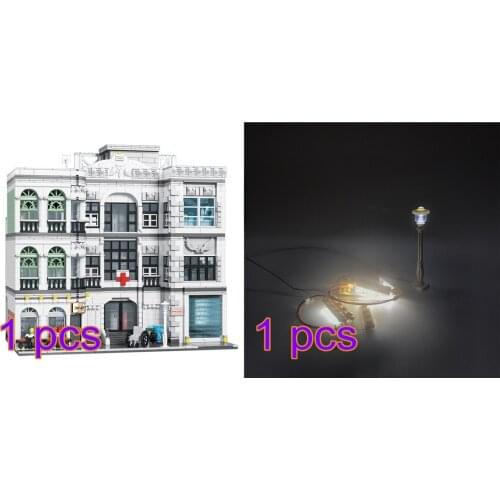 4953Pcs MOC Street View Blocks Hospital Assemble Building Blocks Brick Toys + USB Powered LED Lighting Kit for Hospital Model
