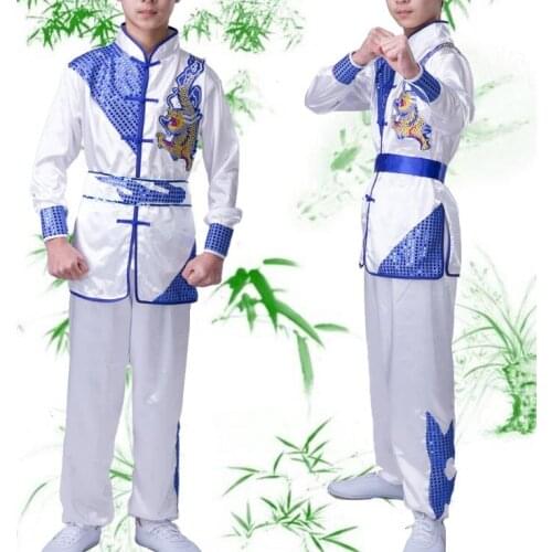 UNISEX 5color children long-sleeve wushu tai chi uniforms Embroidery dragon clothing kids kung fu martial arts suits black/red