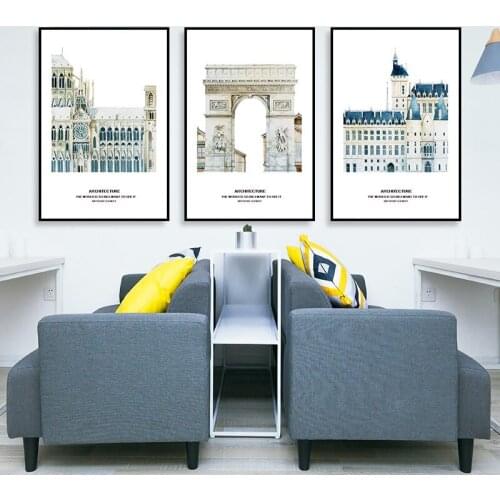 Watercolor Canvas Painting Nordic Architecture And Poster Wall Art Print Modern Home Living Room Decoration Modular Pictures