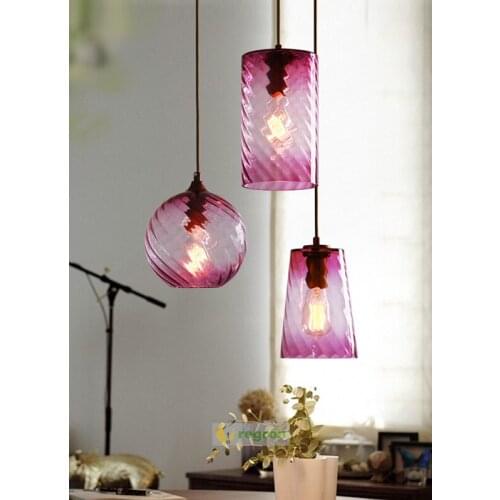 Bar checkout counter Color glass shade Pendant Light for Restaurant Simple Nordic Bar Single Color purple Glass hanging Lamps
