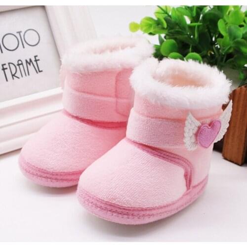 Newborn Baby Girl Plush Snow Booties Keep Warm Shoes Non-Slip Sneaker Walking Soft-Soled Breathable Heart Wings First Walkers