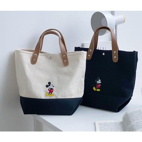 Disney Mickey Minnie Black Canvas Anime Figures Cartoon Product Cosplay Accessories Casual Shoulder Bag Gifts Unisex