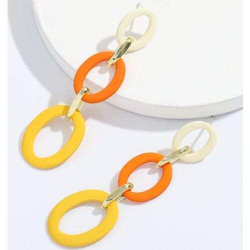Dvacaman New Design Long Geometric Round Circle Dangle Drop Earrings Women Trendy Colorful Acrylic Resin Tassel Earrings Jewelry
