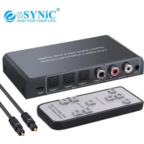 ESYNiC Digital to Analog Audio Converter 24-bit 192kHz DAC Coaxial Toslink Optical to Analog Stereo L/R RCA 3.5mm Audio Adapter