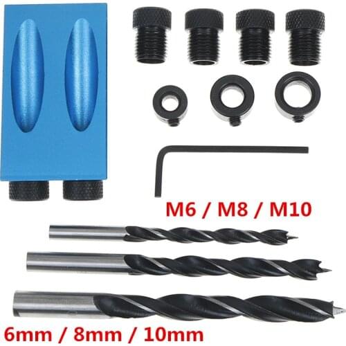 15 Degree Angle Oblique Hole Locator Drill Bits Pocket Hole Screw Jig with Dowel Drill Set Carpenters Wood Joint Drilling Tool