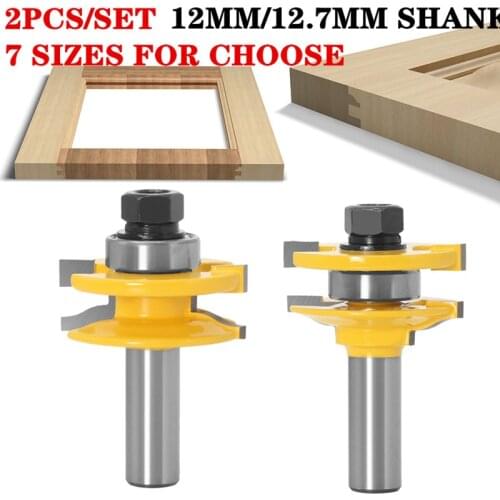 2pcs 1/2" Shank Classical Rail And Stile Wood Router Bit 12mm/12.7mm Shank Carbide Cutters Door Knife Cutter Woodworking Tool