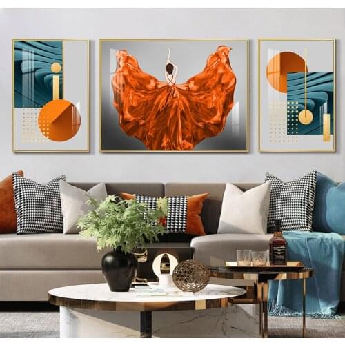 Abstract orange female painting frame, dance, woman, wall art poster, decorative painting, living room decoration