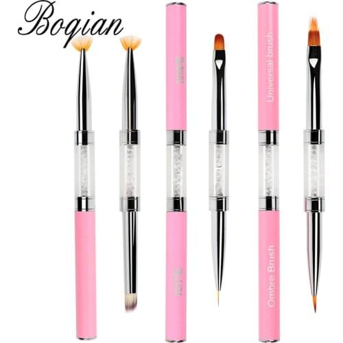 BQAN Pink Double Head Pink Crystal Handle Nail Brush Liner Brush Painting Pen Gel Brush Crystal Nail Art Manicure