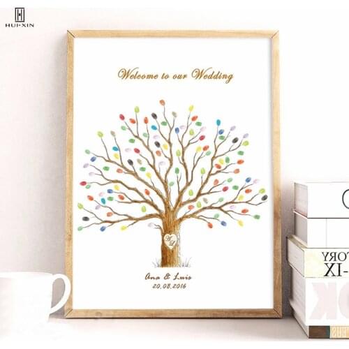 Creative Beautiful Tree Canvas Print DIY Personality Fingerprint Signature Guestbook For Birthday Wedding Party Decoration