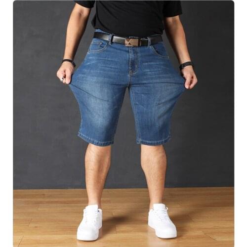 Summer fat large denim shorts mens plus fat plus size thin section straight loose fat guy casual five-point pants