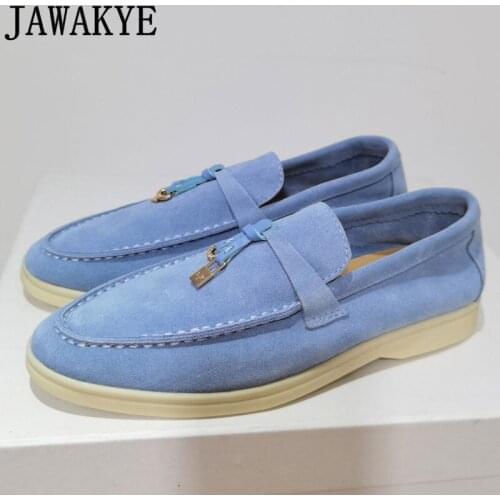 Hot Sale Suede Flat Loafers Shoes for Men Metal tassel Decorate Rubber Sole Slip-on Walk Shoes Casual Formal Brand Shoes Man