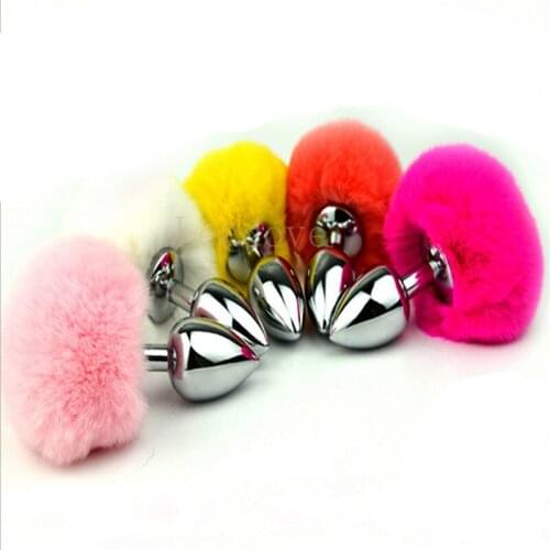 Small Size Metal Rabbit Tail Anal Plug 10 Color Butt Plug Metal Booty Beads Stainless Sex products For Women GS0039