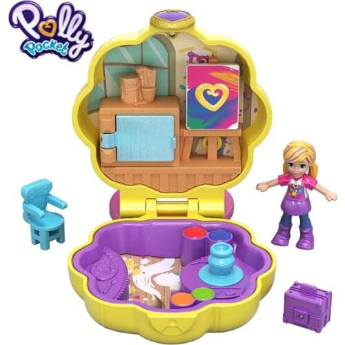 Polly Pocket Awesome Art Studio Mini Treasure World Polly Treasure Box with Accessories Pocket Dolls Toys for Girls GCN10