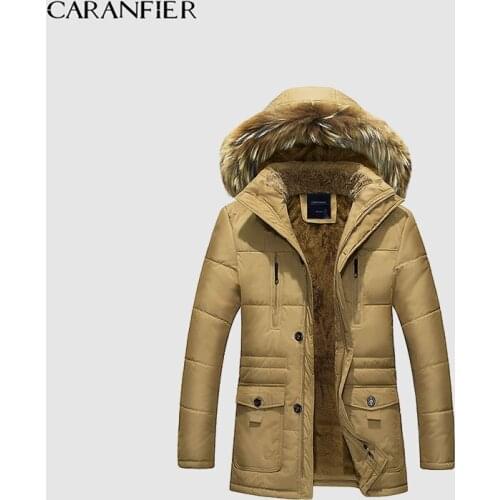 CARANFIER Mens Winter Jacket Men Thick Casual Outwear Jackets Mens Fur Collar Windproof Parkas Plus Size 6XL Velvet Warm Coat