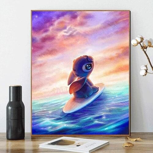 5D Diamond Painting Disney Lilo Stitch Wakeboard Cross Stitch Kit Full Drill Embroidery Crystal Art Picture Home Decoration Gift