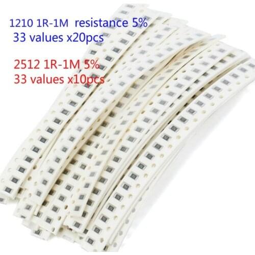 660pcs /lot 1210 2512 Resistor Kit 33valuesX 20pcs (1ohm-1M ohm 5%) 1/2W 1W DIY resistors assortment
