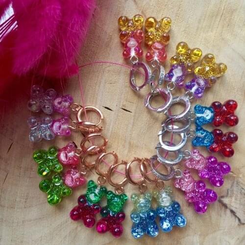 New Shiny Glitter Candy Bear Trendy 925 Silver Turkish Jewelry Colorful Fashion Shimmery Jelly Teddy Bear Earrings For Women