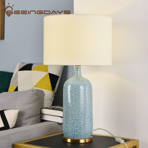 New Chinese Style Snow Pattern Blue Ceramics Table Lamps For Living Room Bedroom Study Room Home Decor Bedside Lamps EU Plug