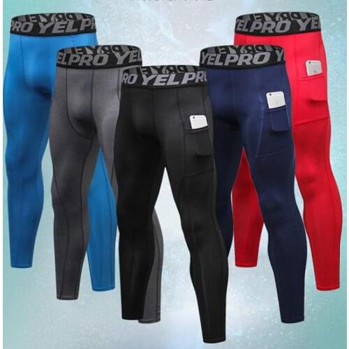 New GYM Compression Sweat Pants Bodybuilding Pantalones Hombre Fitness Tights Trousers Men Sport Running Leggings With Pockets