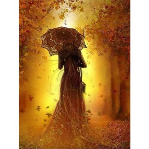 Autumn diamond painting umbrella woman rhinestone embroidery picture mosaic sticker kid toys diamond tapestry poster wall paper