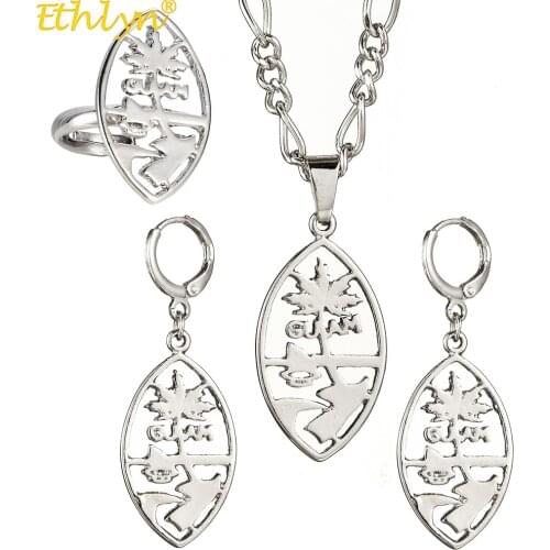 Ethlyn Guam Necklaces Earrings Rings Jewelry Sets for Women Men White Gold Color Micronesia Guam Ethnic Party Gift S183