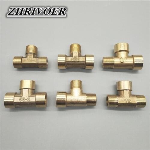 Pneumatic Plumbing Brass Pipe Fitting Male/Female Thread 1/8" 1/4" 3/8" 1/2" BSP Tee Type Copper Fittings Water Oil Gas Adapter