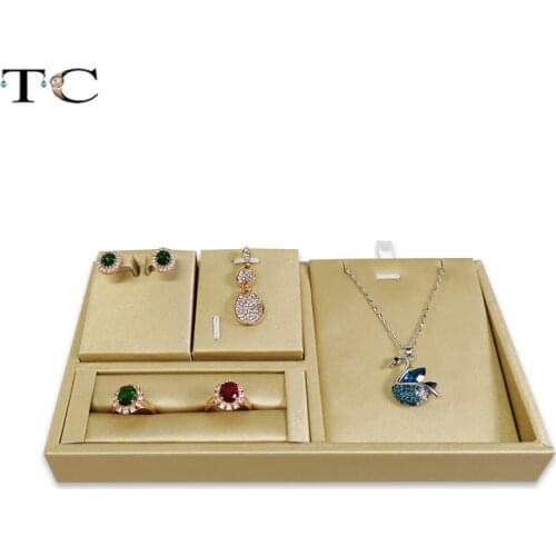 2019 Newest Gold PU Leather Ring Earring Pendant Necklace Display Stand Jewelry Organzier Storage Holder Tray jewelry stand