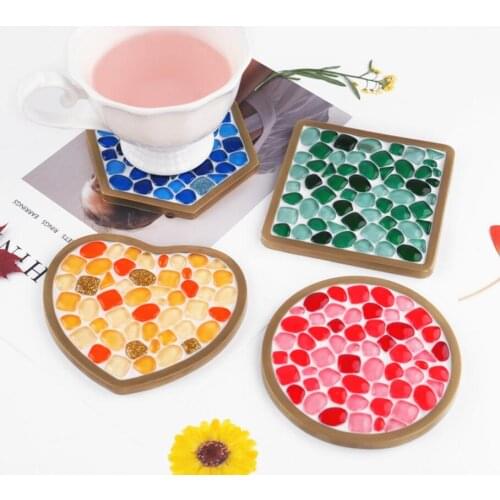 DIY epoxy resin coaster love heart hexagon round square irregular mosaic coaster epoxy resin silicone mold decoration crafts