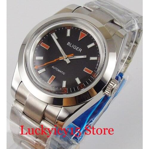 BLIGER Simple Automatic Men Watch Arched Glass Flash Hand MIYOTA Movement Stainless Steel Bracelet