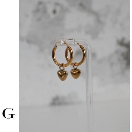 GHIDBK Stainless Steel Lovely Cute Solid Chunky Heart Charms Pendant Hoop Earrings Women Designed Minimalist Jewelry Wholesale
