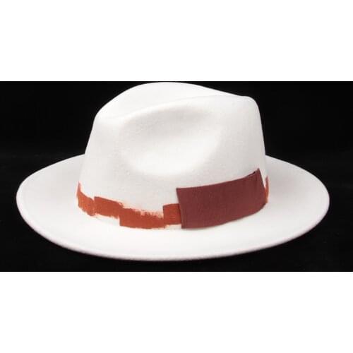 100% Wool Women Men White Fedora Hat Flet Wide Brim Jazz Hat Lady Church Hat Size 56-58CM
