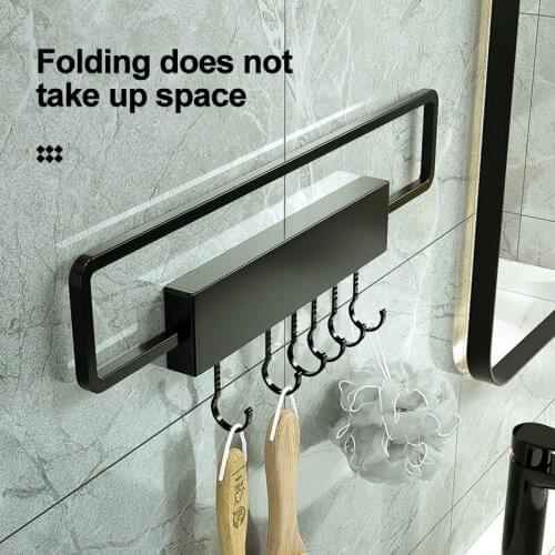 Folding Towel Rack Free Punching Toilet Towel Rack Rack Space Aluminum Towel Bar Bathroom Net Red Single Rod